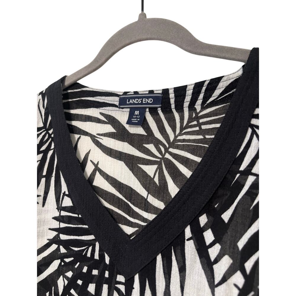 Lands’ End Swim Cover Up Tunic Medium 10-12 Black White Tropical Palm Cotton - Picture 3 of 7